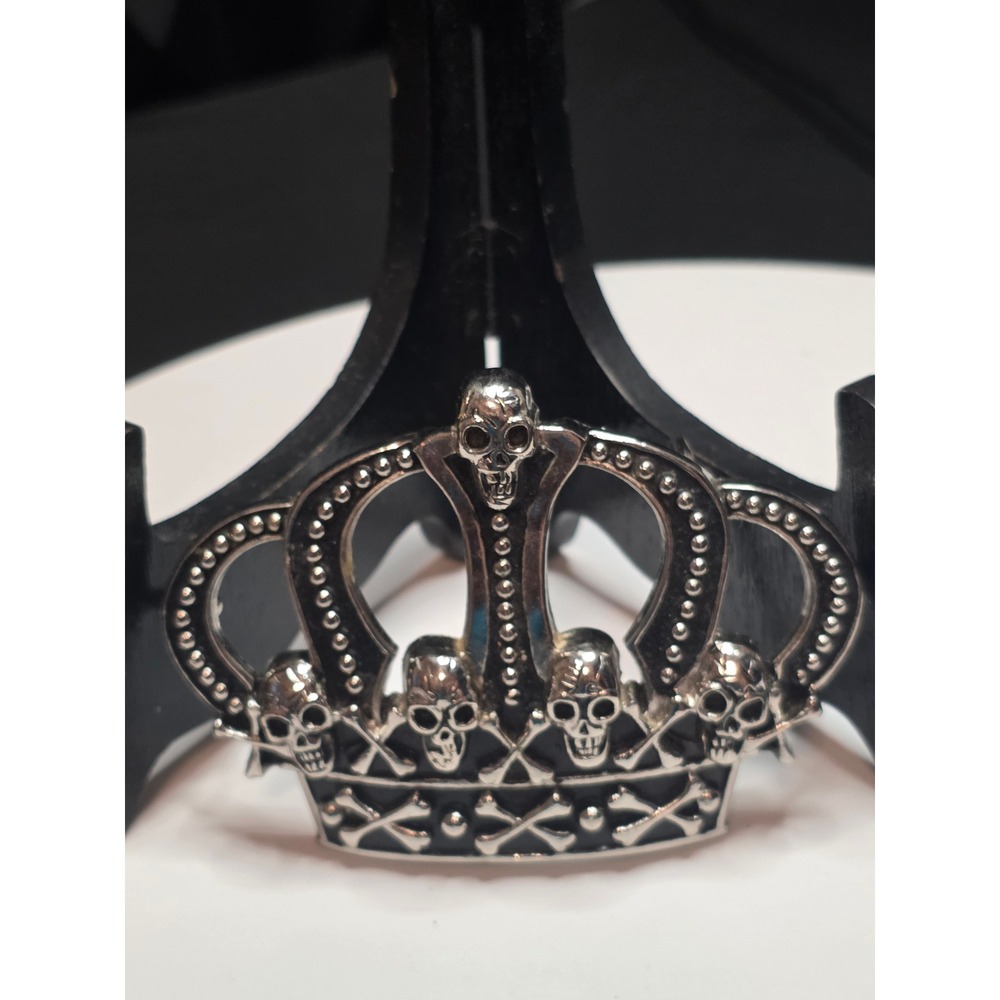 Westside CA Gothic Skull Crown Belt Buckle Silver Tone Black Enamel Crossbones